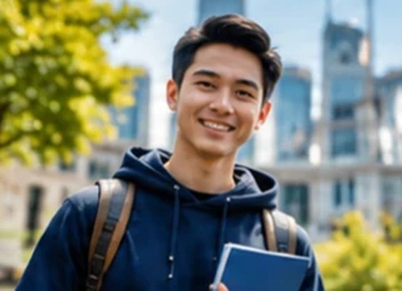 Student with books and graduation cap